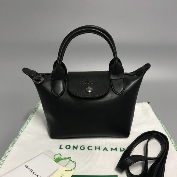 Longchamp Women's White Mini Le Pliage Leather Top Handle Bag Purse Crossbody  i - Picture 3 of 11